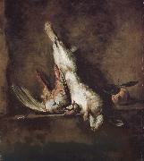 Orange red partridge and rabbit Jean Baptiste Simeon Chardin